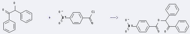 4-Nitrobenzoyl chloride can react with 2-hydroxy-1,2-diphenyl-ethanone to get a-(4-nitro-benzoyloxy)-deoxybenzoin